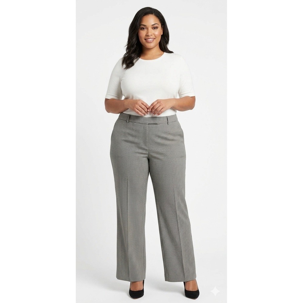 Talbots Woman 18W Houndstooth Pants | Wool Blend Wide Leg Trousers